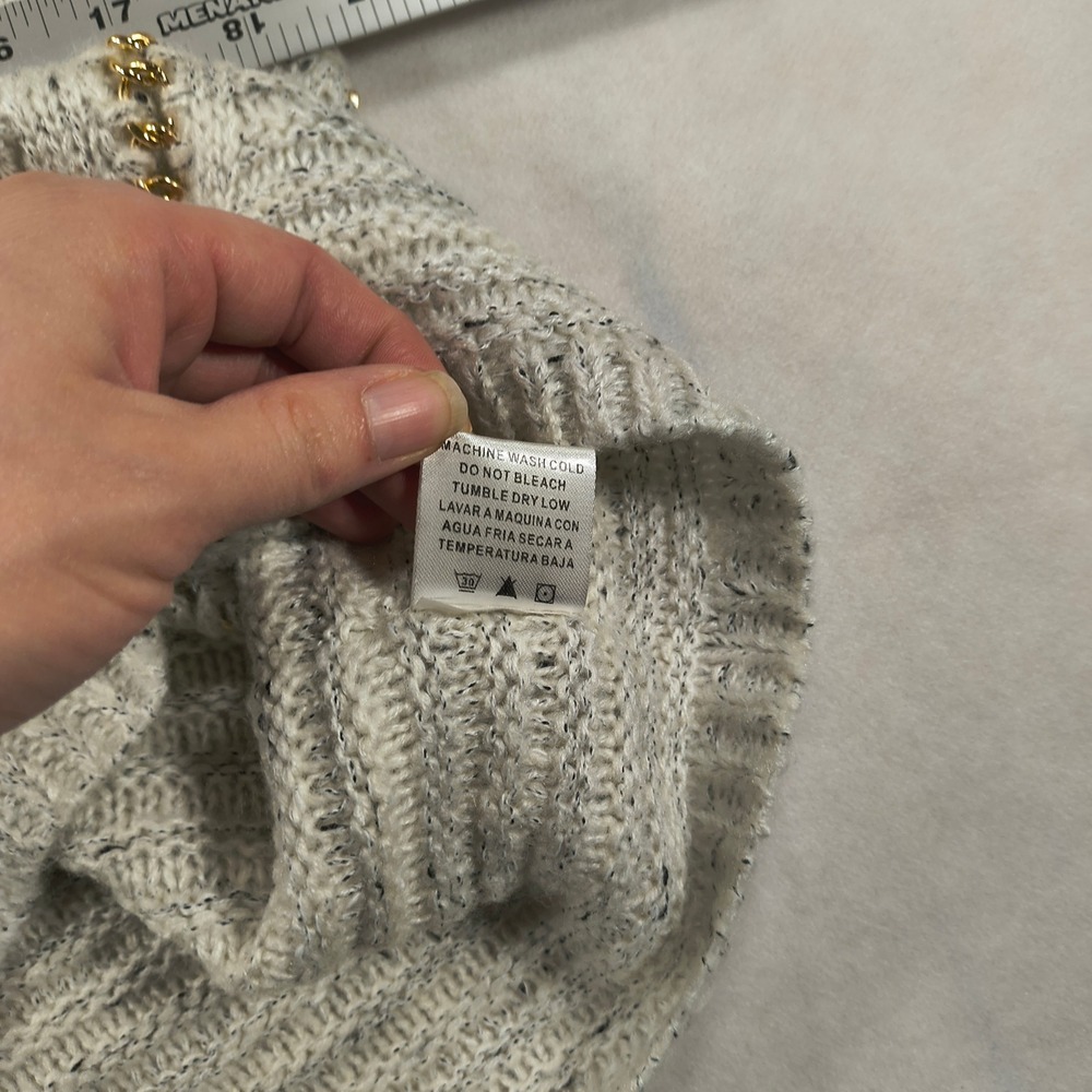 Paper Crane Sweater Gray  Knit Long Sleeve Metallic Gold Chain Trim Cozy Chic‎ - Picture 9 of 10